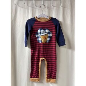 Turkey One Piece‎ Romper Burgundy Striped/Blue Sleeves Size 18 monthS NWOT